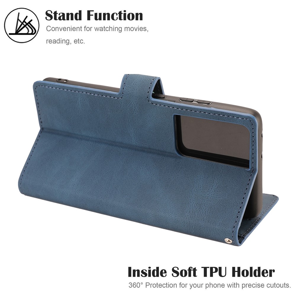 Wallet Stand Design Fantasy Classic Leather Phone Case for Samsung Galaxy S21 Ultra - Blue-6
