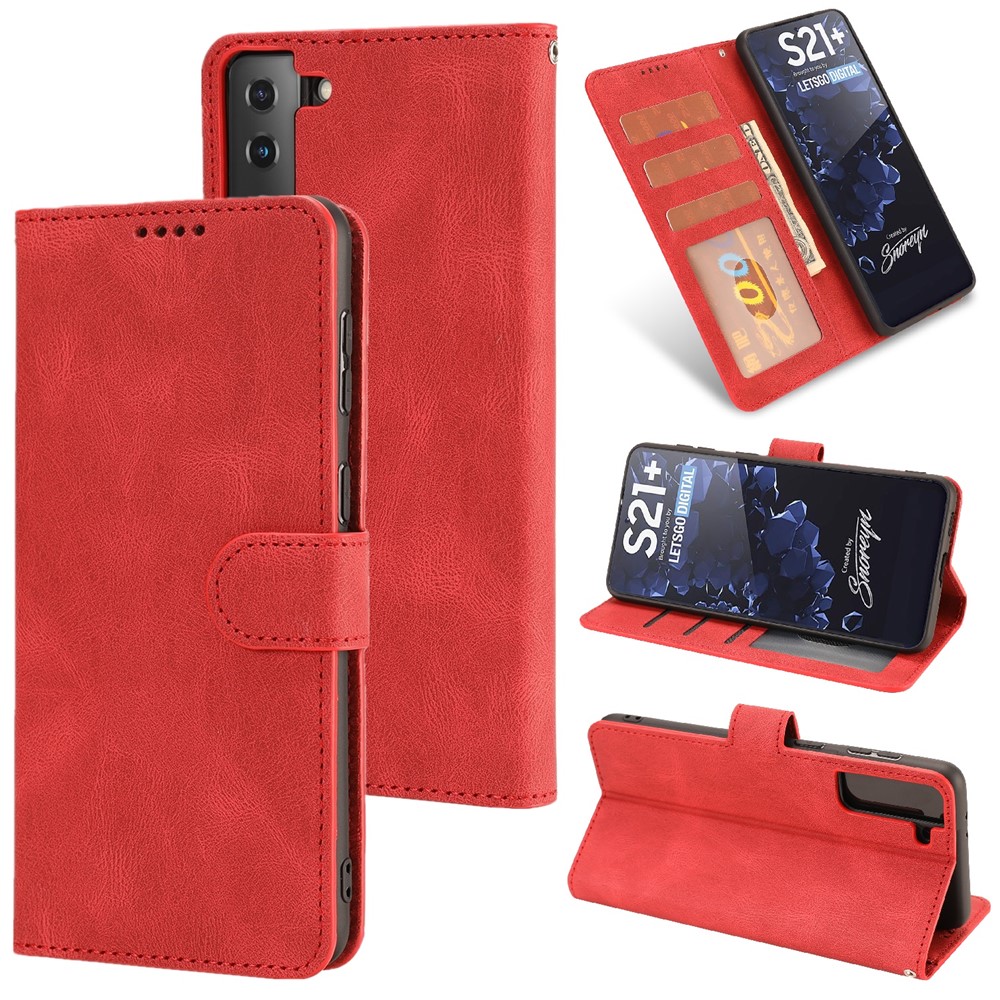 Fantasy Classic Leather Wallet Phone Case with Stand for Samsung Galaxy S21 5G - Red-1