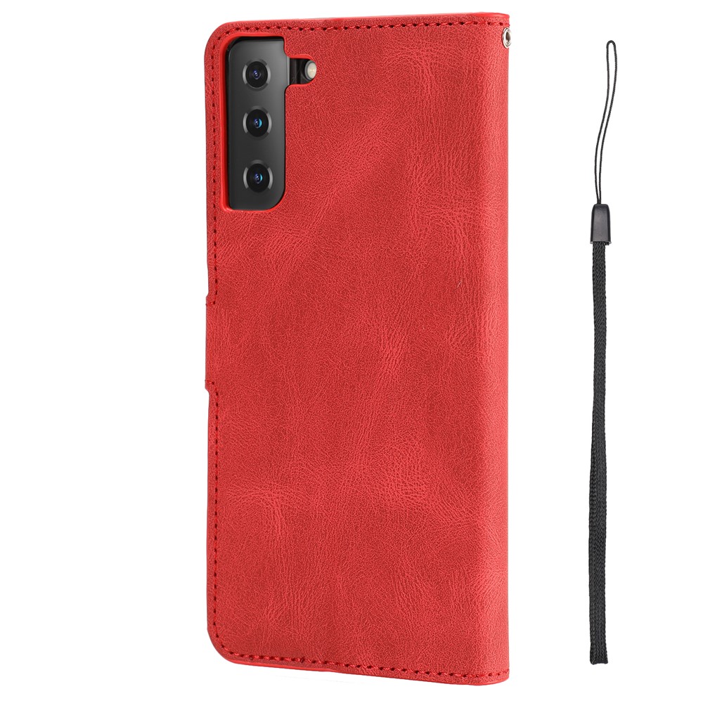 Fantasy Classic Leather Wallet Phone Case with Stand for Samsung Galaxy S21 5G - Red-11