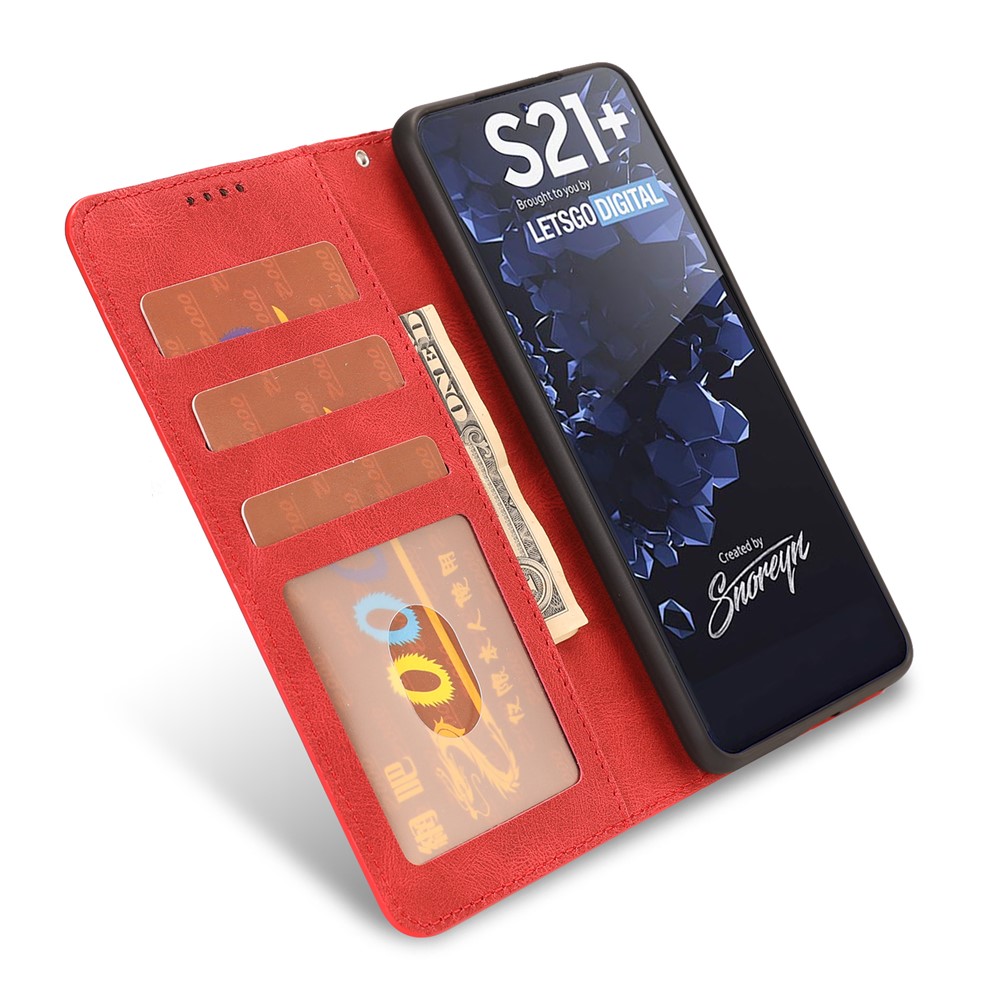 Fantasy Classic Leather Wallet Phone Case with Stand for Samsung Galaxy S21 5G - Red-12