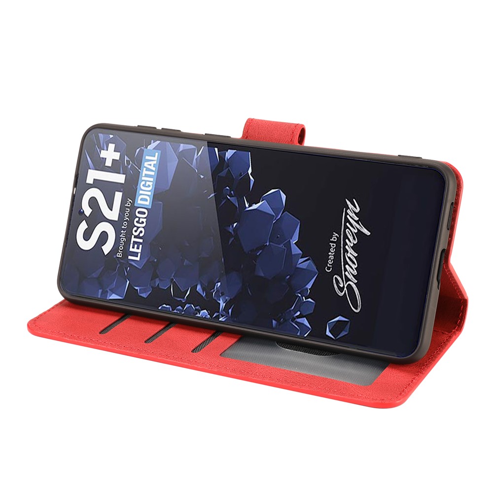 Fantasy Classic Leather Wallet Phone Case with Stand for Samsung Galaxy S21 5G - Red-13