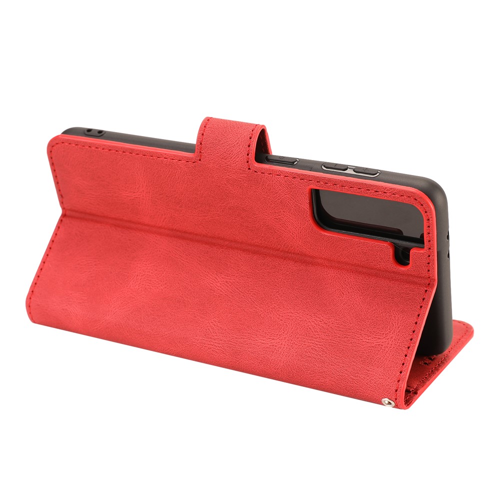 Fantasy Classic Leather Wallet Phone Case with Stand for Samsung Galaxy S21 5G - Red-14