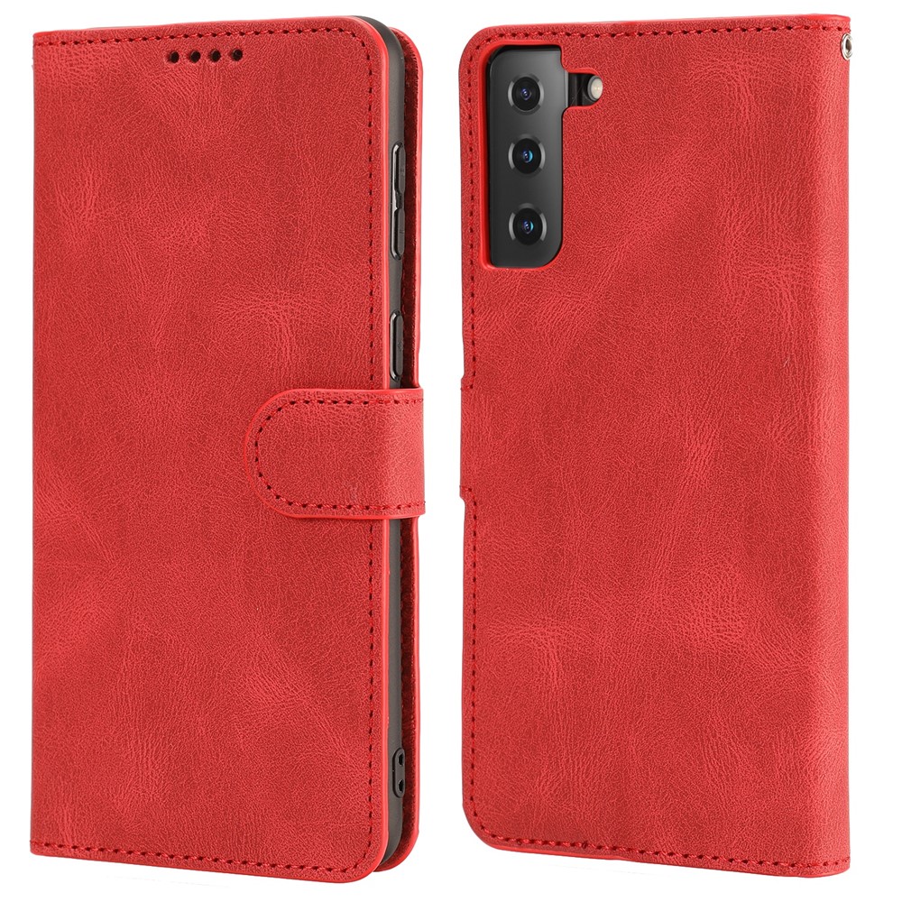 Fantasy Classic Leather Wallet Phone Case with Stand for Samsung Galaxy S21 5G - Red-2
