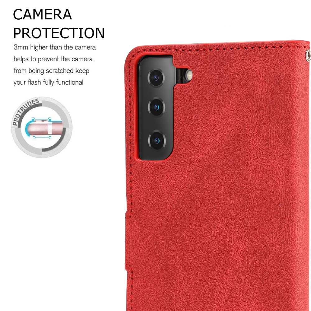 Fantasy Classic Leather Wallet Phone Case with Stand for Samsung Galaxy S21 5G - Red-3