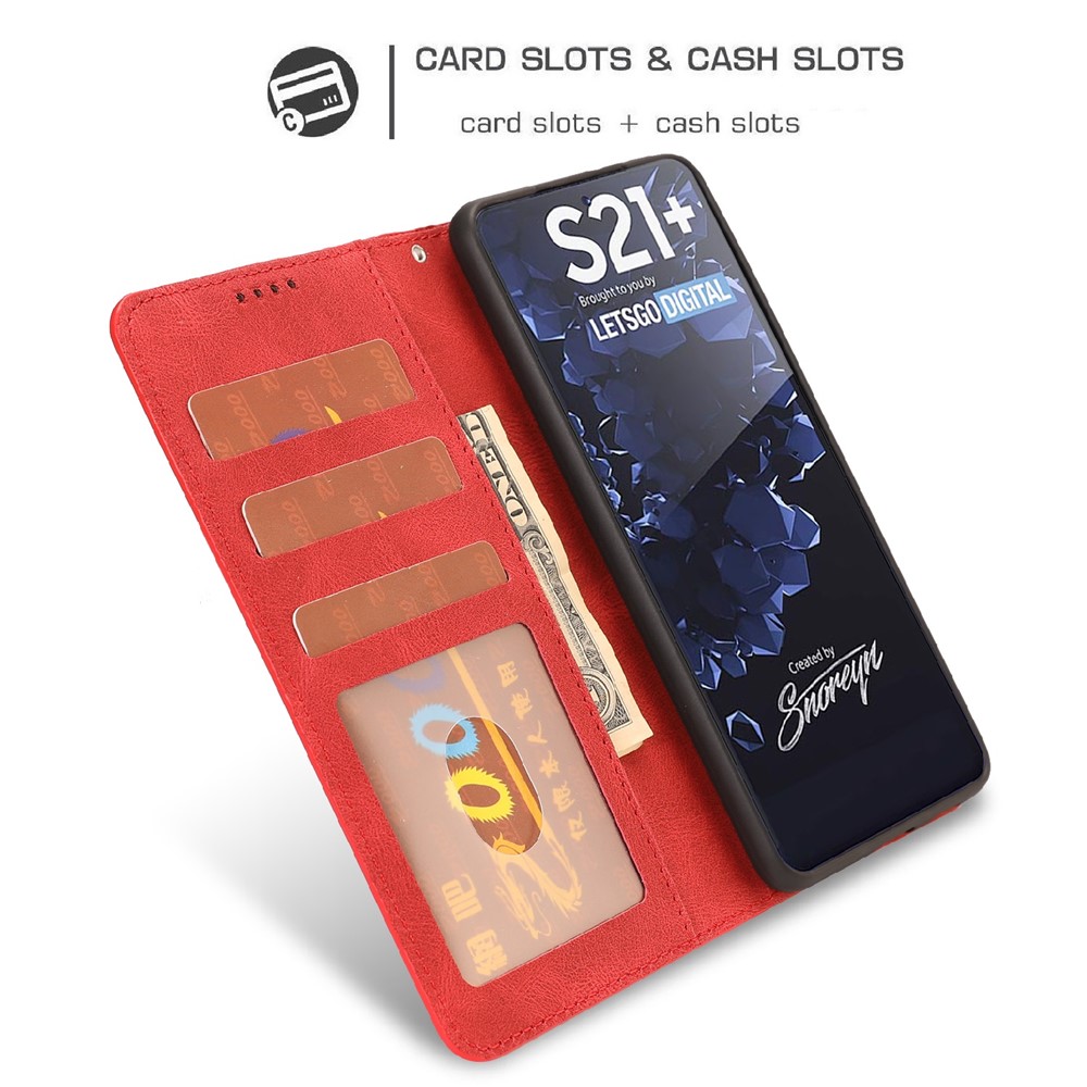 Fantasy Classic Leather Wallet Phone Case with Stand for Samsung Galaxy S21 5G - Red-4