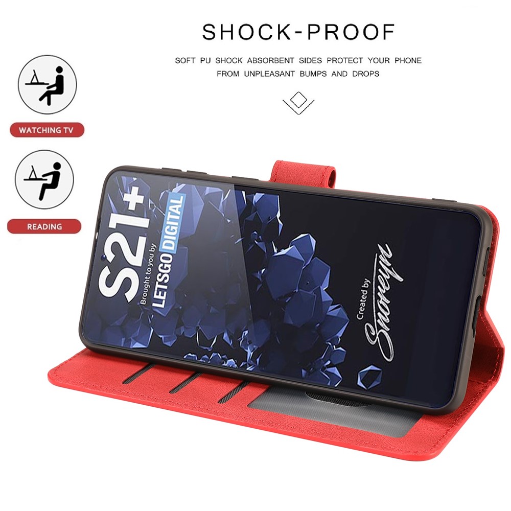 Fantasy Classic Leather Wallet Phone Case with Stand for Samsung Galaxy S21 5G - Red-5