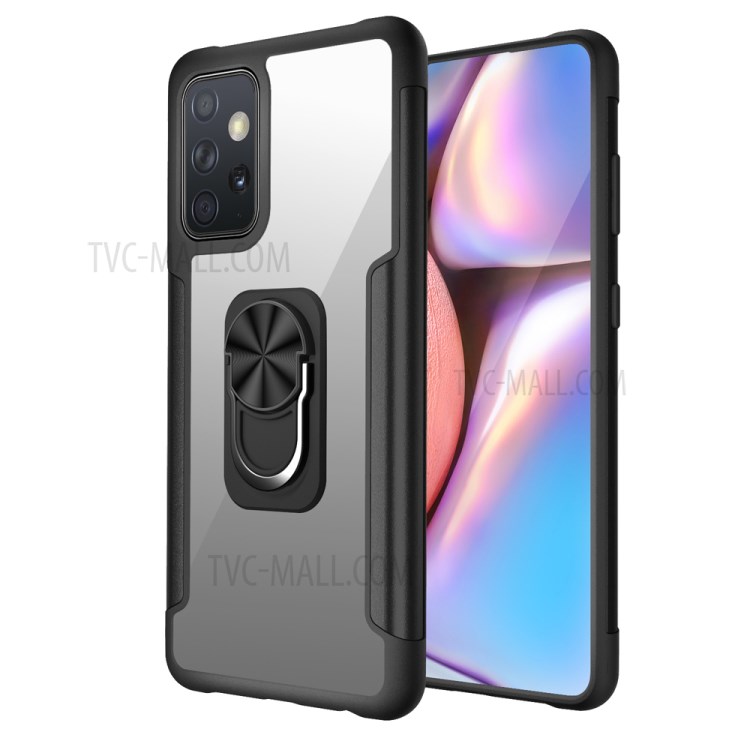 Finger Ring Kickstand + Built-in Magnetic Sheet Design PC+TPU Phone Case for Samsung Galaxy A72 4G/5G - Black