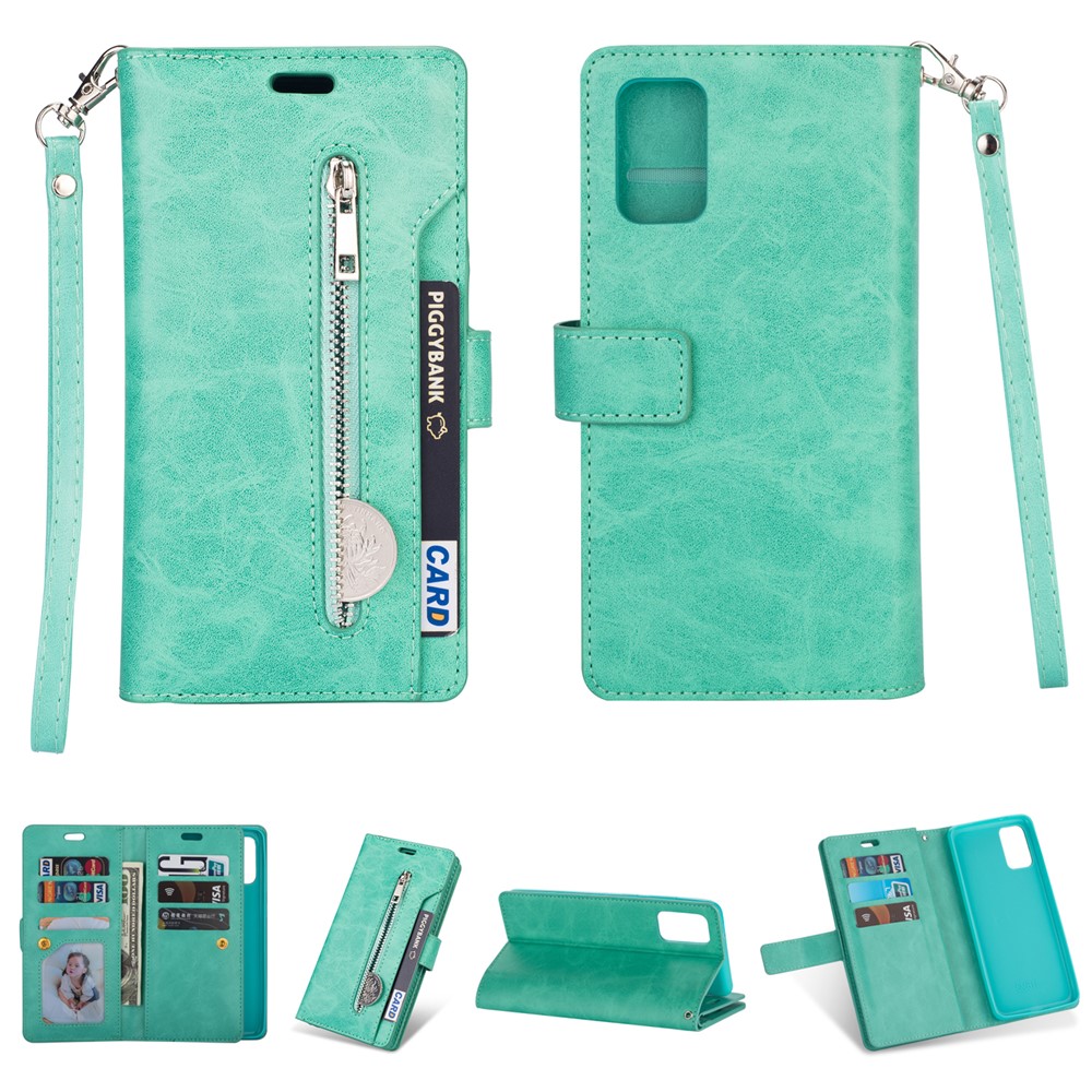 Multi-function Leather Wallet Stand Cover Case for Samsung Galaxy A72 5G - Green-1