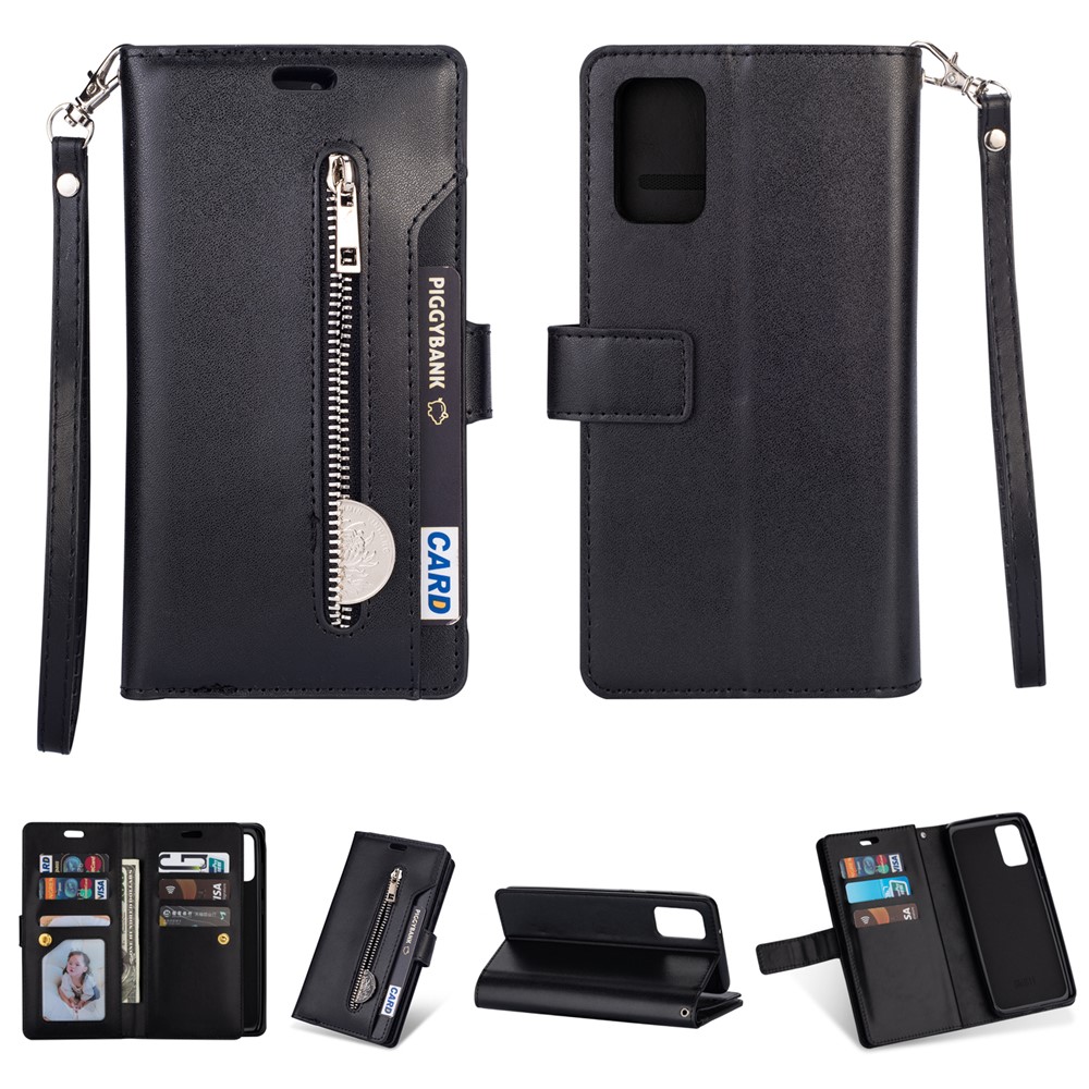 Multi-function Leather Wallet Stand Cover Case for Samsung Galaxy A52 5G - Black-1