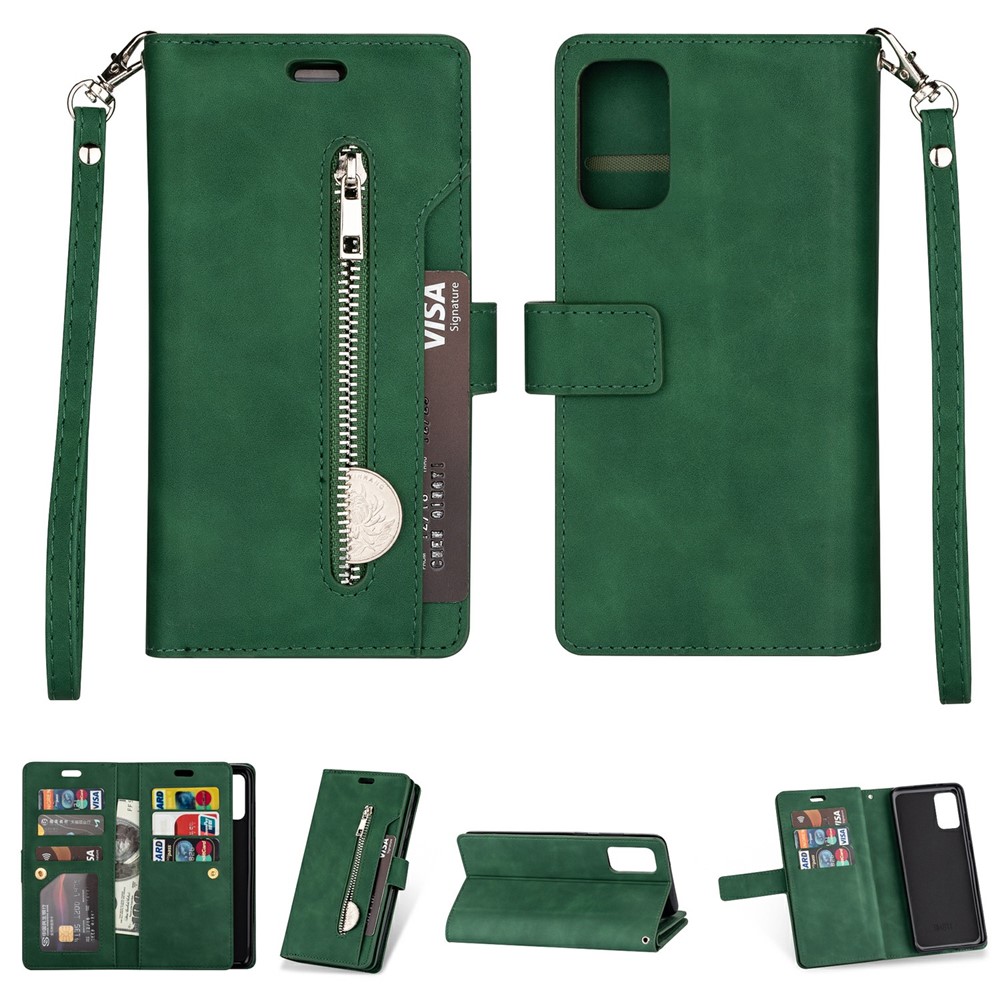 Multi-function Leather Wallet Stand Cover Case for Samsung Galaxy A52 5G - Dark Green-1