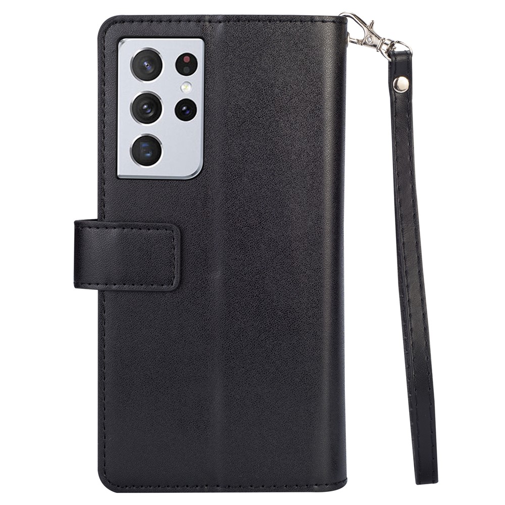 Multi-function Leather Wallet Stand Cover Case for Samsung Galaxy S21 Ultra 5G - Black-3