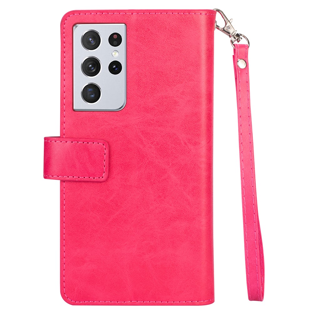 Multi-function Leather Wallet Stand Cover Case for Samsung Galaxy S21 Ultra 5G - Rose-3