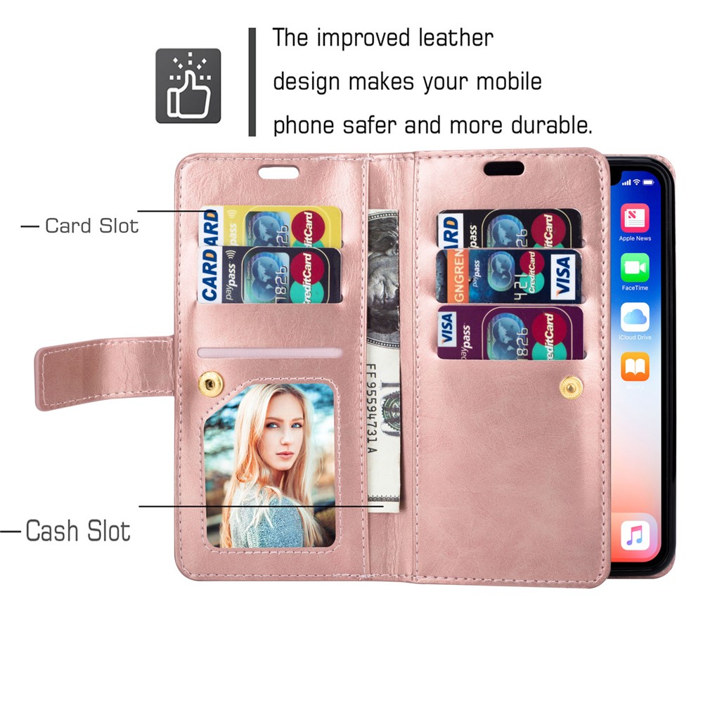 Multi-function Leather Wallet Stand Cover Case for Samsung Galaxy S21 Ultra 5G - Rose Gold-4