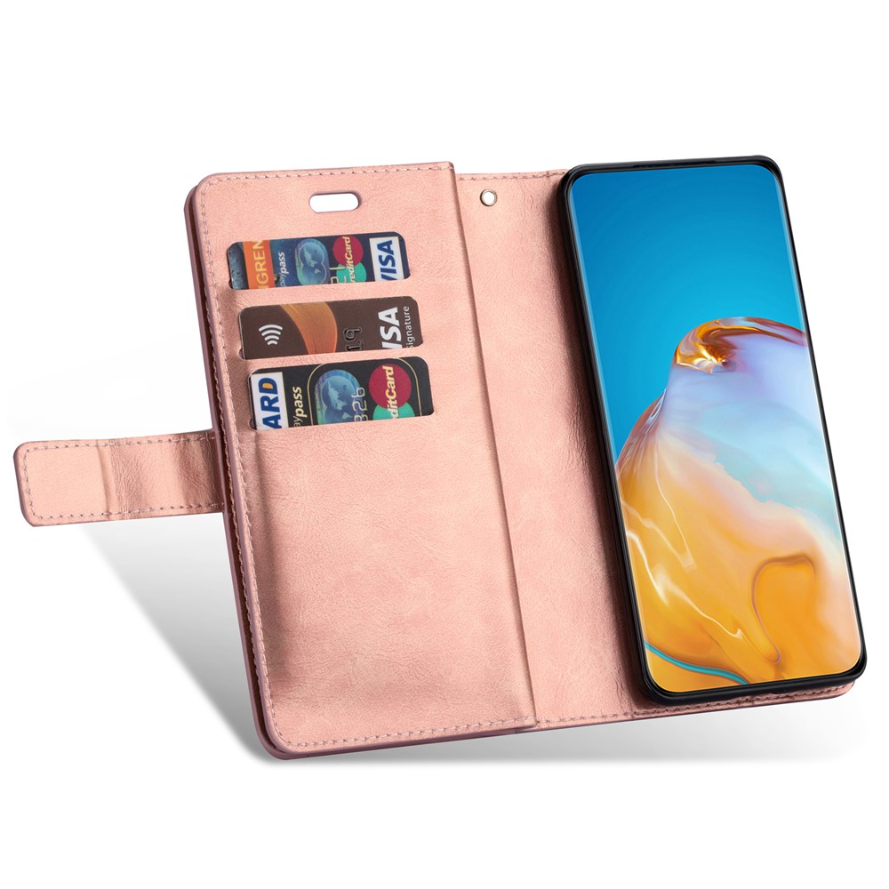 Multi-function Leather Wallet Stand Cover Case for Samsung Galaxy S21 Ultra 5G - Rose Gold-6