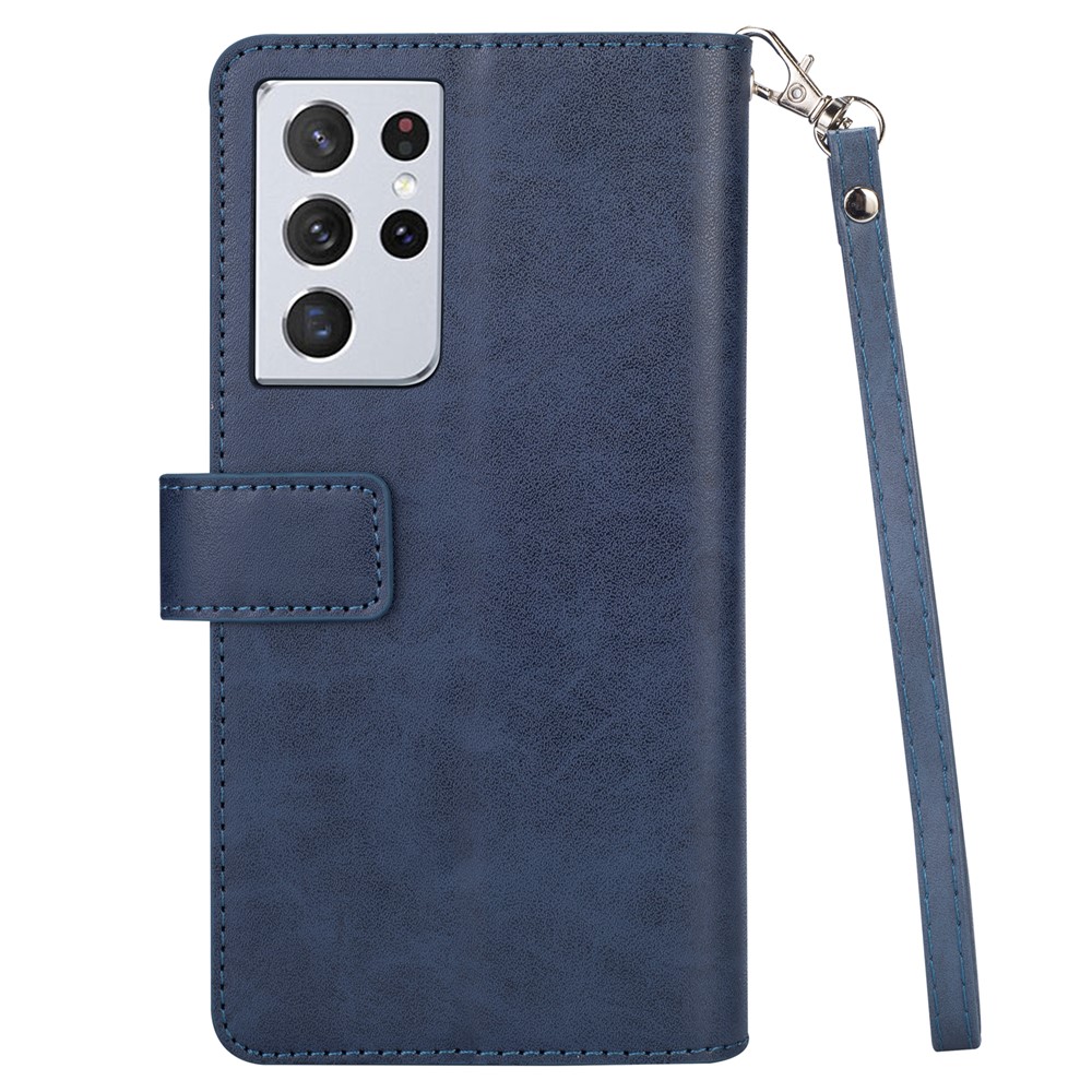Multi-function Leather Wallet Stand Cover Case for Samsung Galaxy S21 Ultra 5G - Blue-3