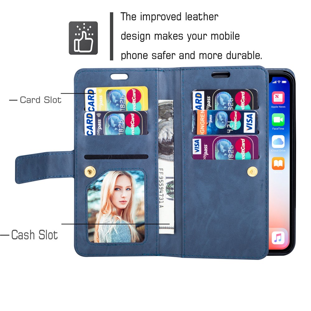 Multi-function Leather Wallet Stand Cover Case for Samsung Galaxy S21 Ultra 5G - Blue-4