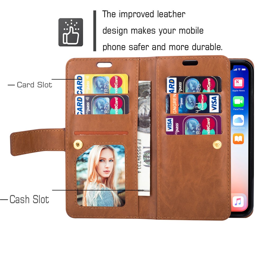 Multi-function Leather Wallet Stand Cover Case for Samsung Galaxy S21 Ultra 5G - Brown-4
