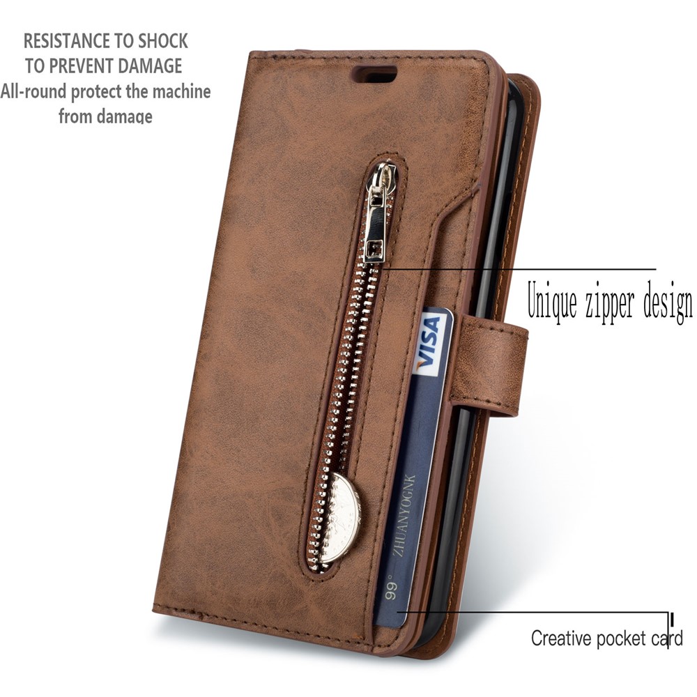 Multi-function Leather Wallet Stand Cover Case for Samsung Galaxy S21 Ultra 5G - Brown-5