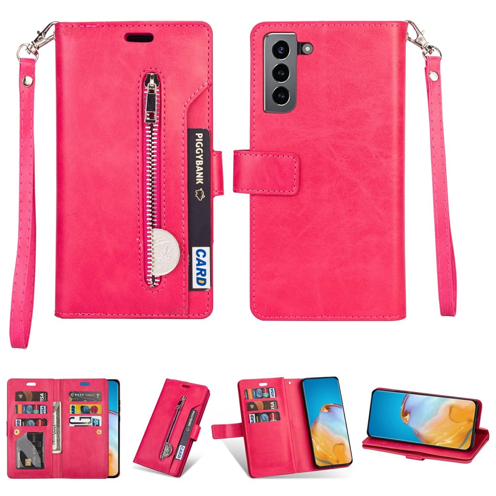Multi-function Leather Wallet Stand Cover Case for Samsung Galaxy S21+ 5G - Rose-1