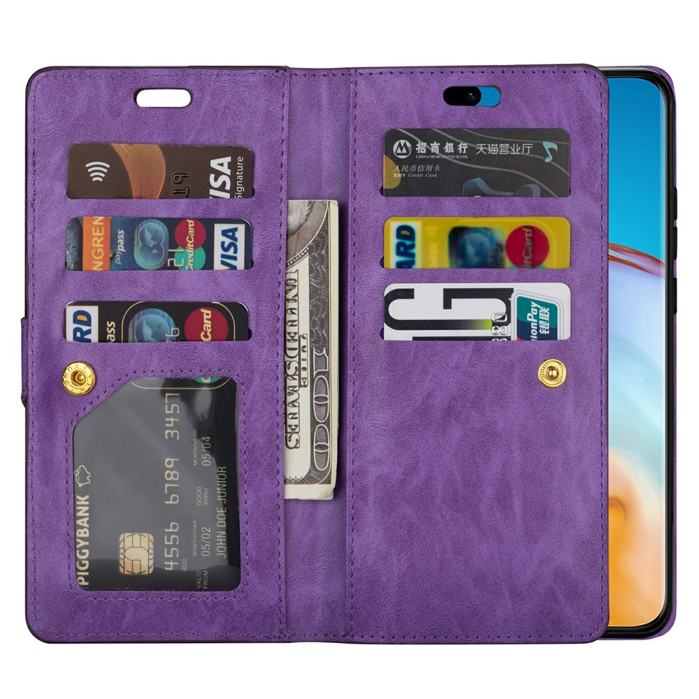 Multi-function Leather Wallet Stand Cover Case for Samsung Galaxy S21+ 5G - Purple-8