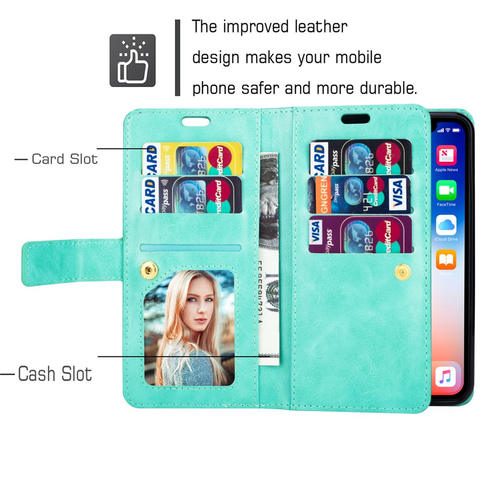 Multi-function Leather Wallet Stand Cover Case for Samsung Galaxy S21 5G - Green-4