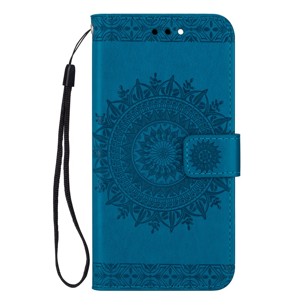 Imprinted Mandala Flower Wallet Leather Case with Strap for Samsung Galaxy S21+ 5G - Blue-2