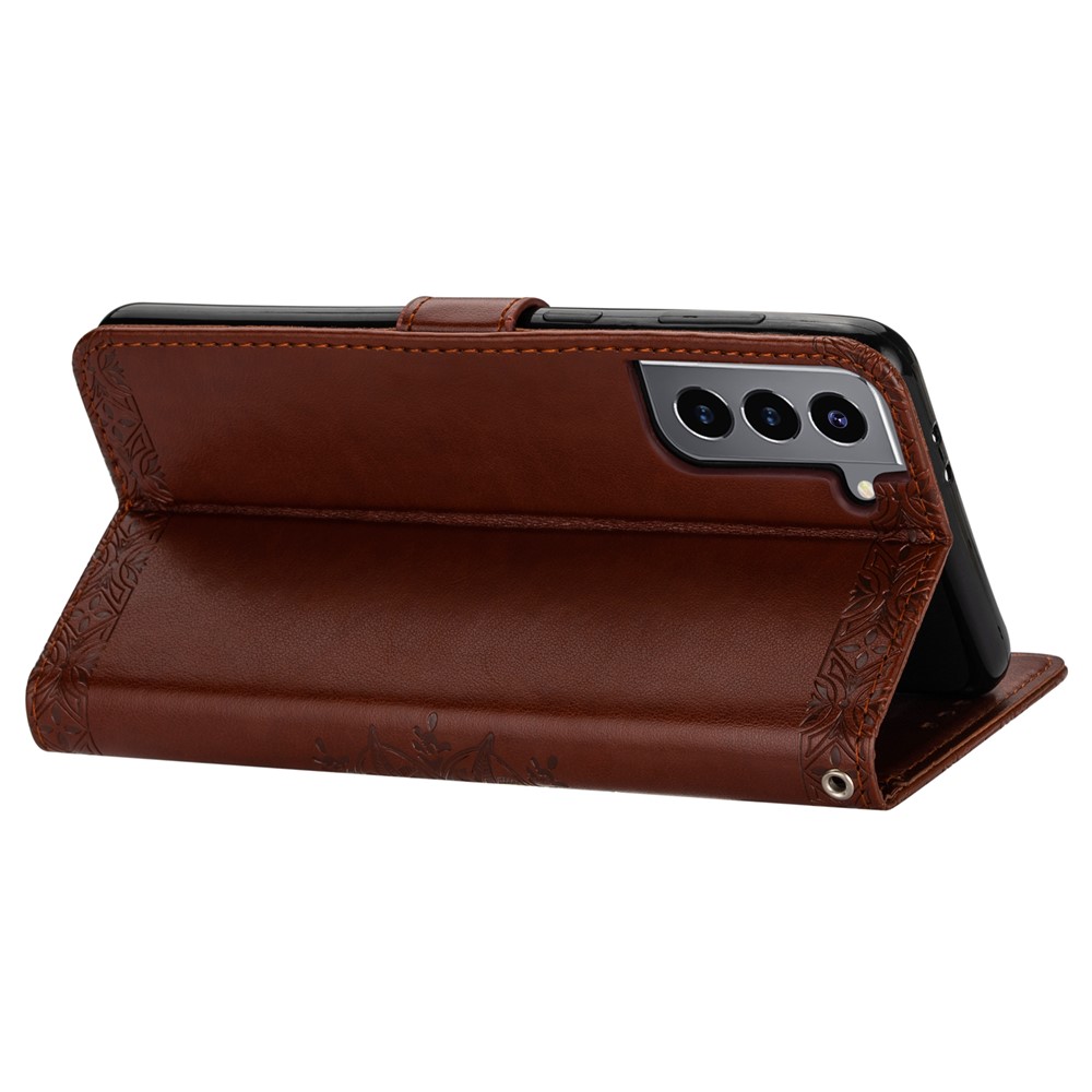 Imprinted Mandala Flower Wallet Leather Case with Strap for Samsung Galaxy S21+ 5G - Brown-4