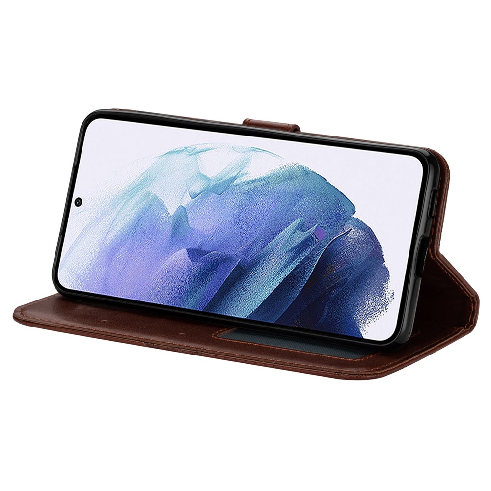 Imprinted Mandala Flower Wallet Leather Case with Strap for Samsung Galaxy S21+ 5G - Brown-5
