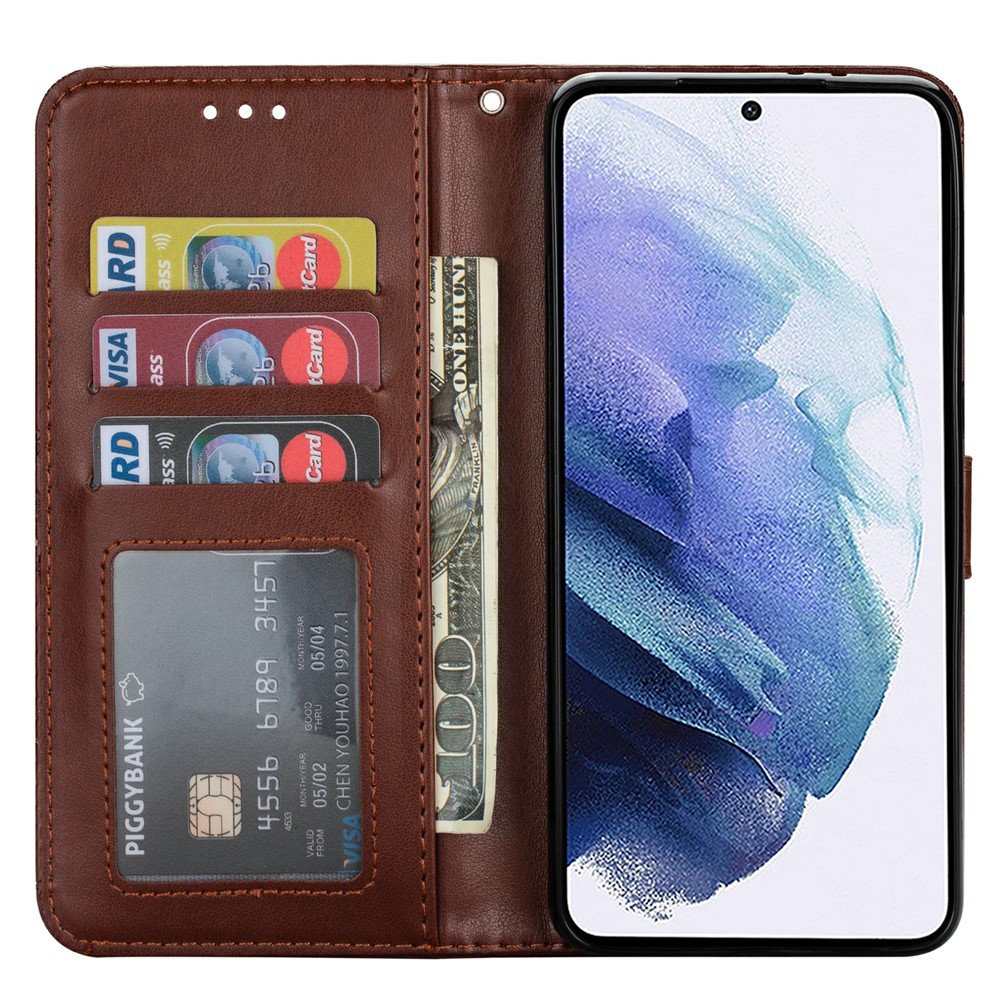 Imprinted Mandala Flower Wallet Leather Case with Strap for Samsung Galaxy S21+ 5G - Brown-6