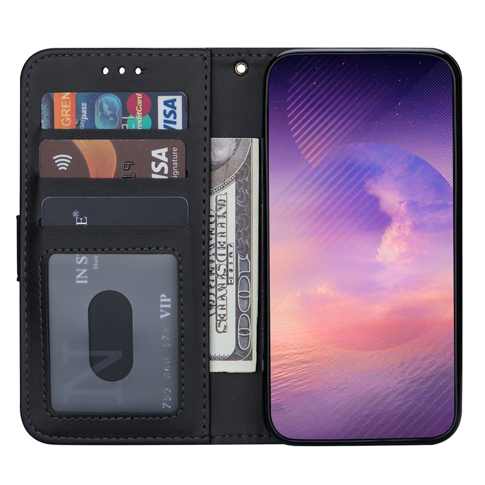 Zipper Pocket Leather Stand Case with Card Slots for Samsung Galaxy A72 5G - Black-4