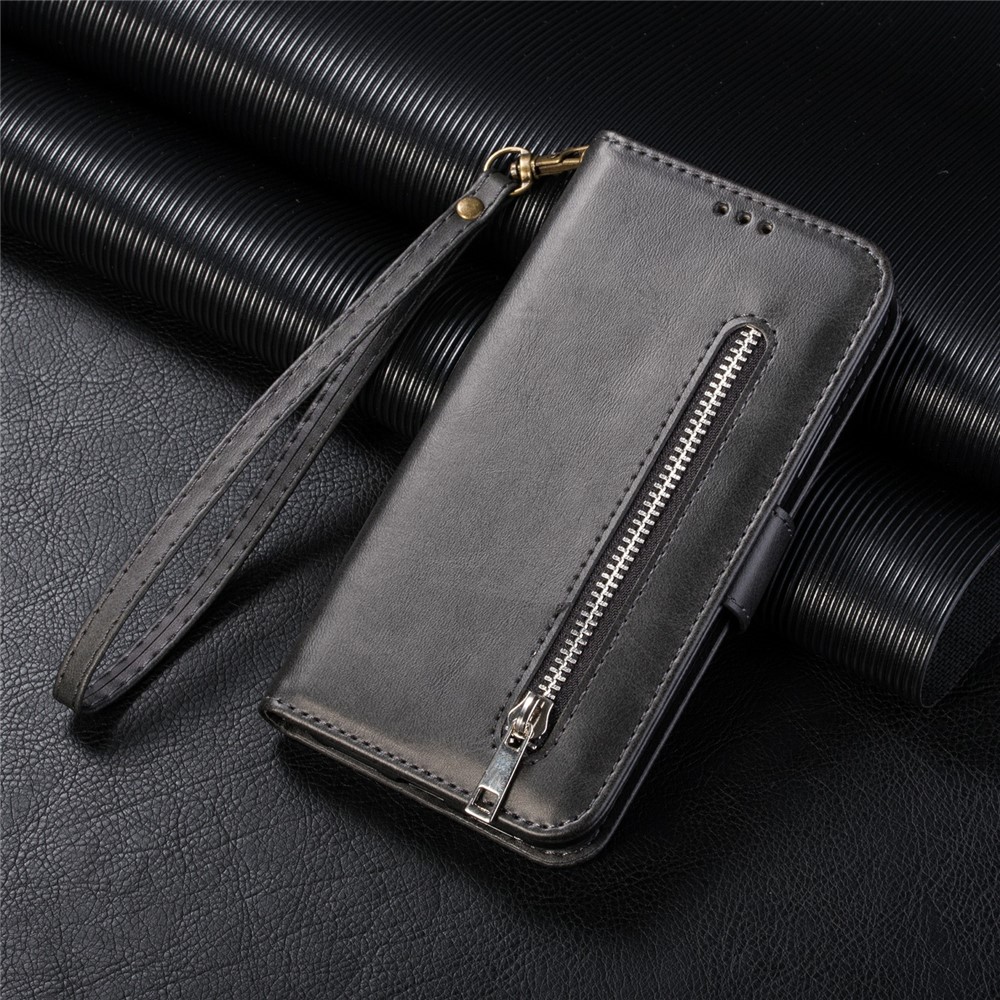 Zipper Pocket Leather Stand Case with Card Slots for Samsung Galaxy A72 5G - Black-6