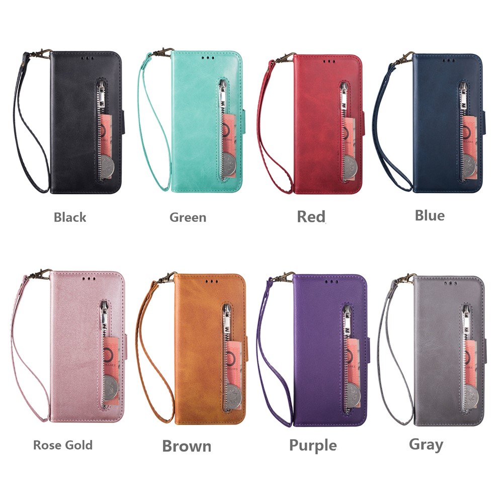 Zipper Pocket Leather Stand Case with Card Slots for Samsung Galaxy A72 5G - Black-8