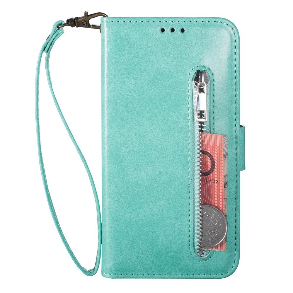 Zipper Pocket Leather Stand Case with Card Slots for Samsung Galaxy A72 5G - Green-2