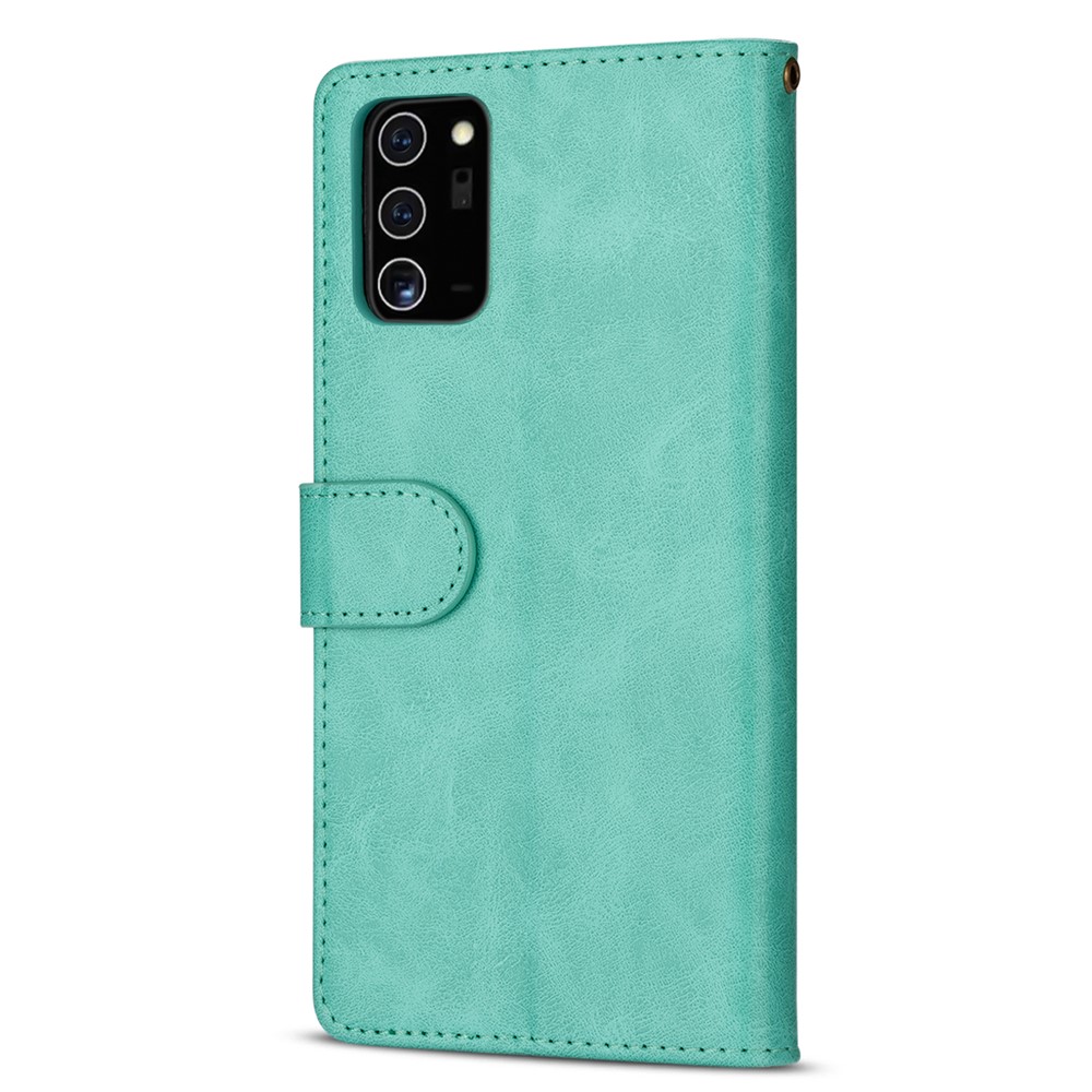 Zipper Pocket Leather Stand Case with Card Slots for Samsung Galaxy A72 5G - Green-3