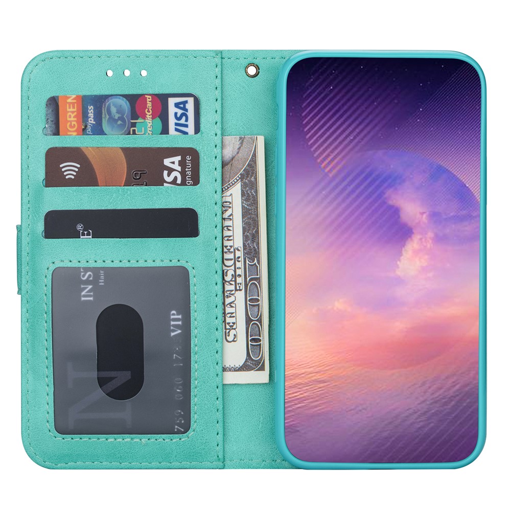 Zipper Pocket Leather Stand Case with Card Slots for Samsung Galaxy A72 5G - Green-4