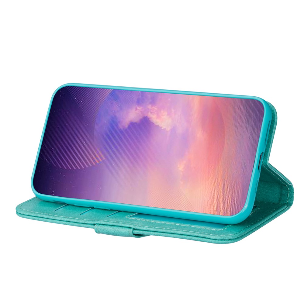 Zipper Pocket Leather Stand Case with Card Slots for Samsung Galaxy A72 5G - Green-5