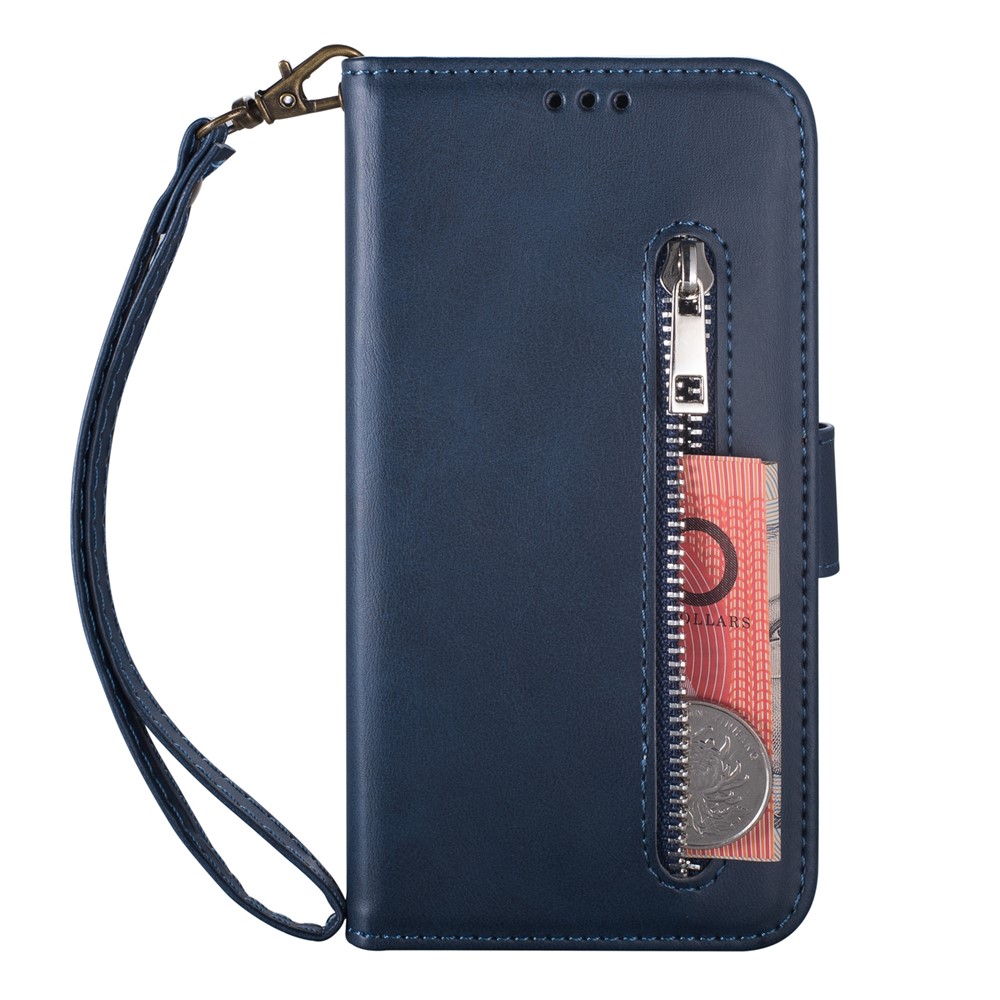 Zipper Pocket Leather Stand Case with Card Slots for Samsung Galaxy A32 5G - Blue-2