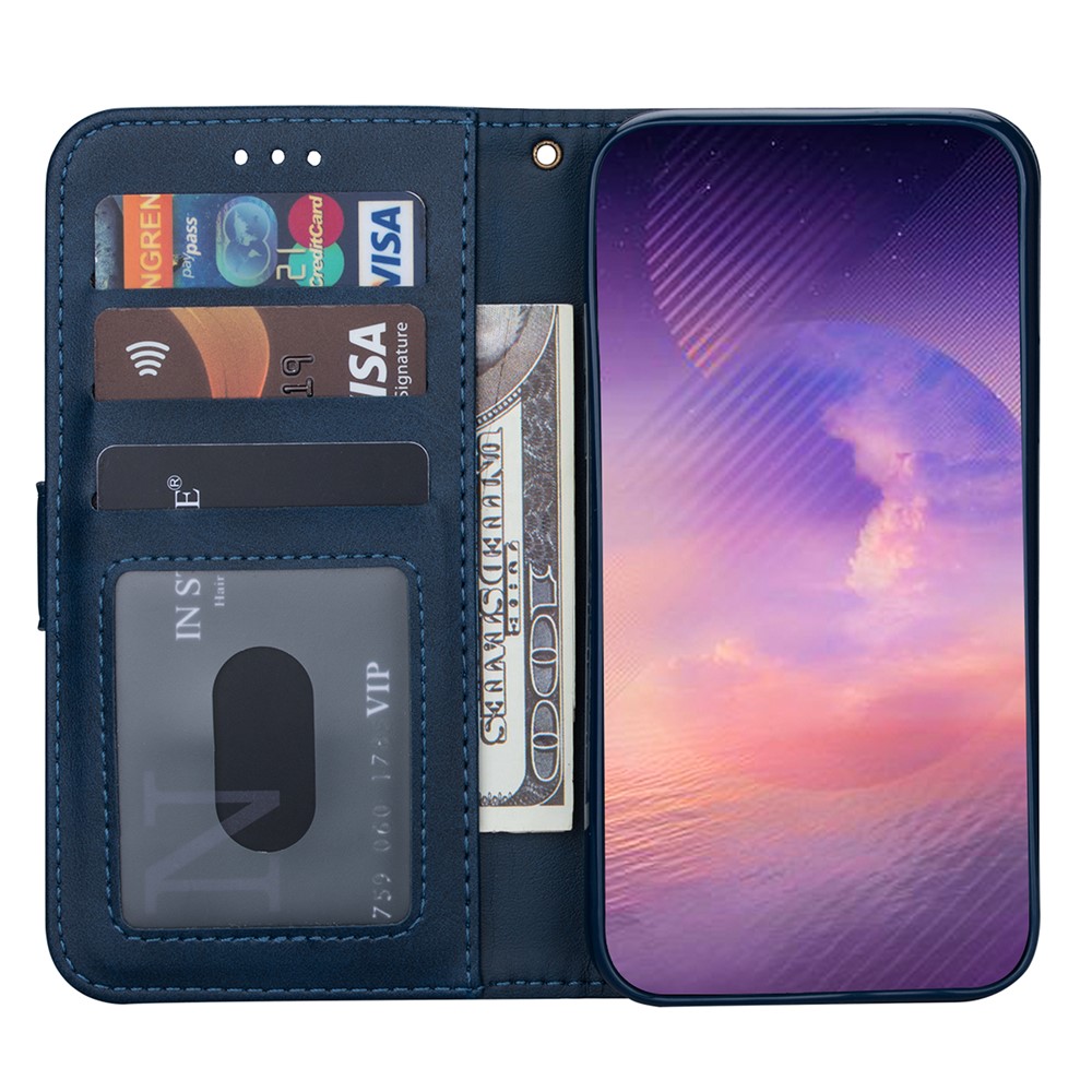 Zipper Pocket Leather Stand Case with Card Slots for Samsung Galaxy A32 5G - Blue-4