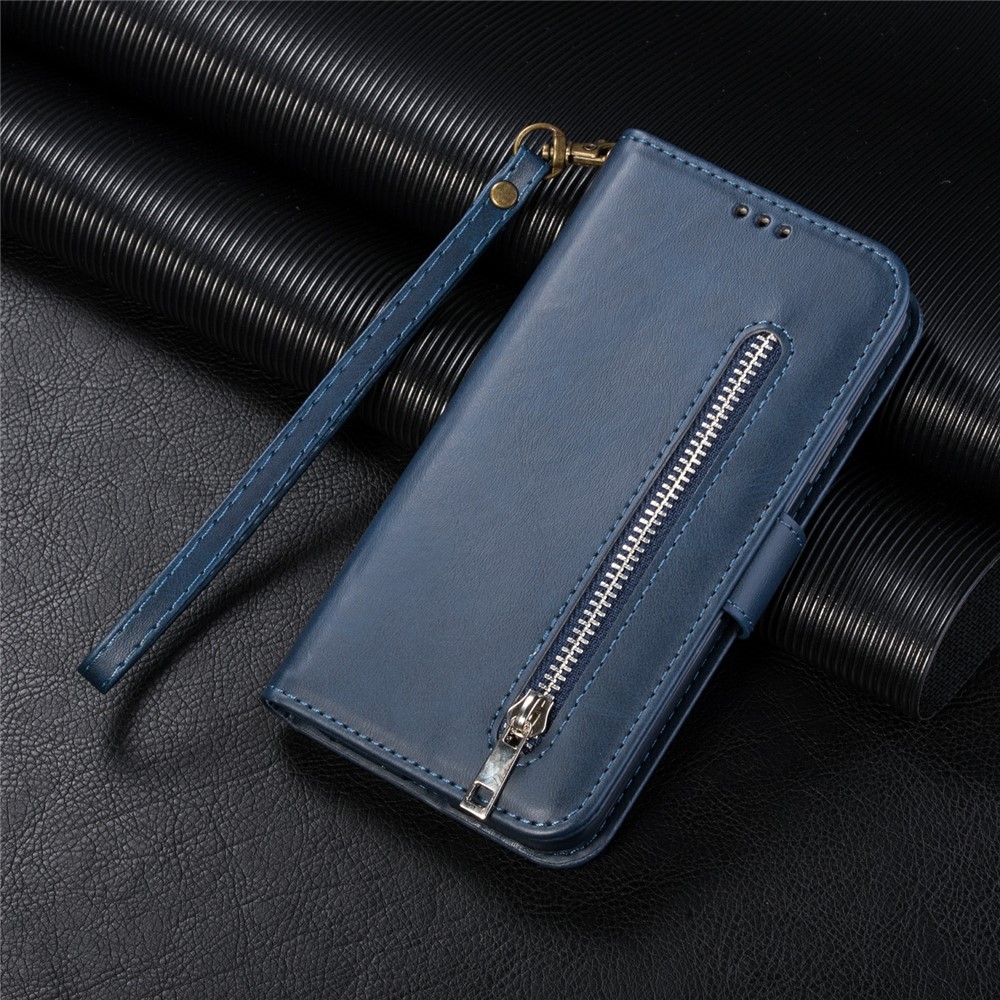 Zipper Pocket Leather Stand Case with Card Slots for Samsung Galaxy A32 5G - Blue-6