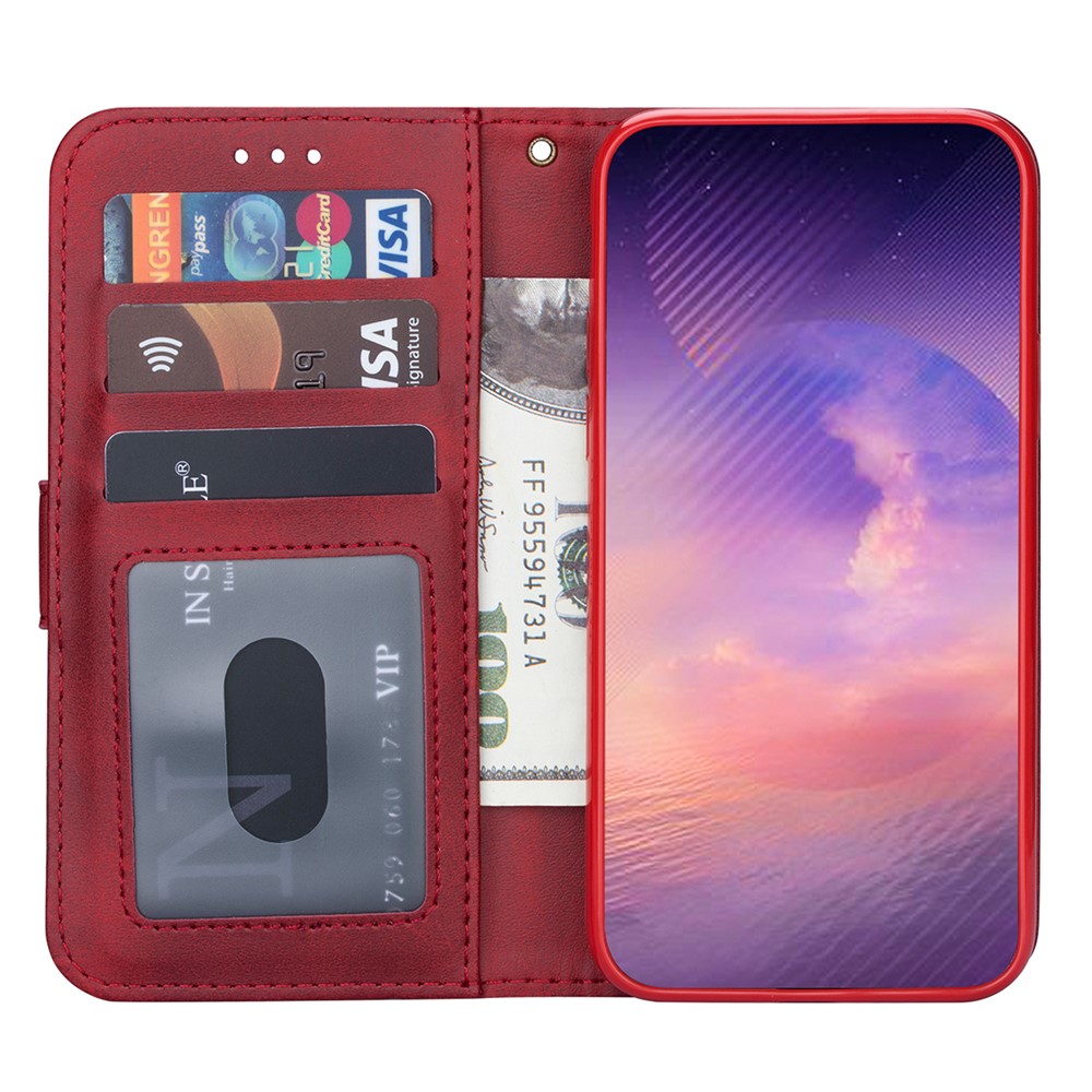Zipper Pocket Leather Stand Case with Card Slots for Samsung Galaxy A52 5G - Red-4