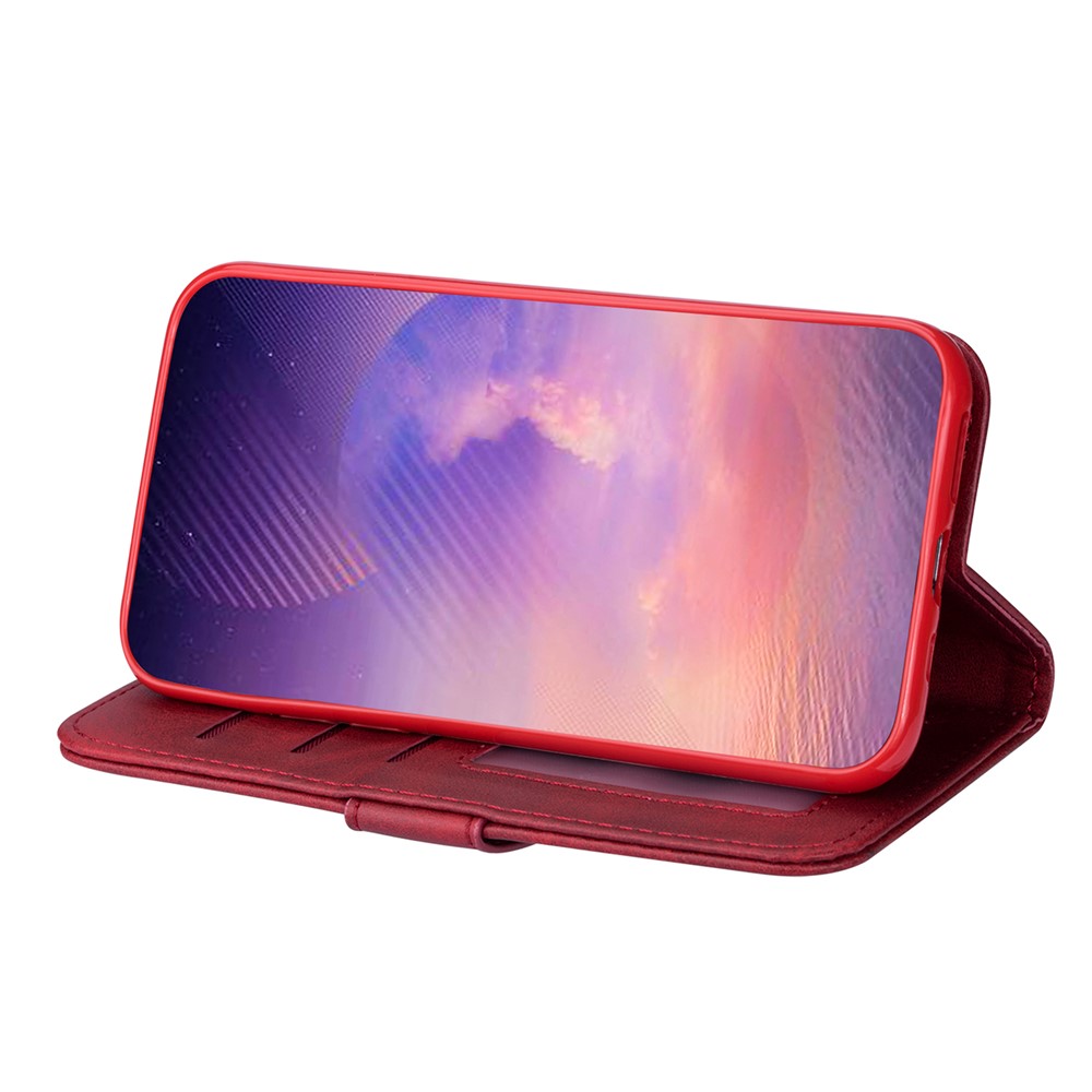 Zipper Pocket Leather Stand Case with Card Slots for Samsung Galaxy A52 5G - Red-5