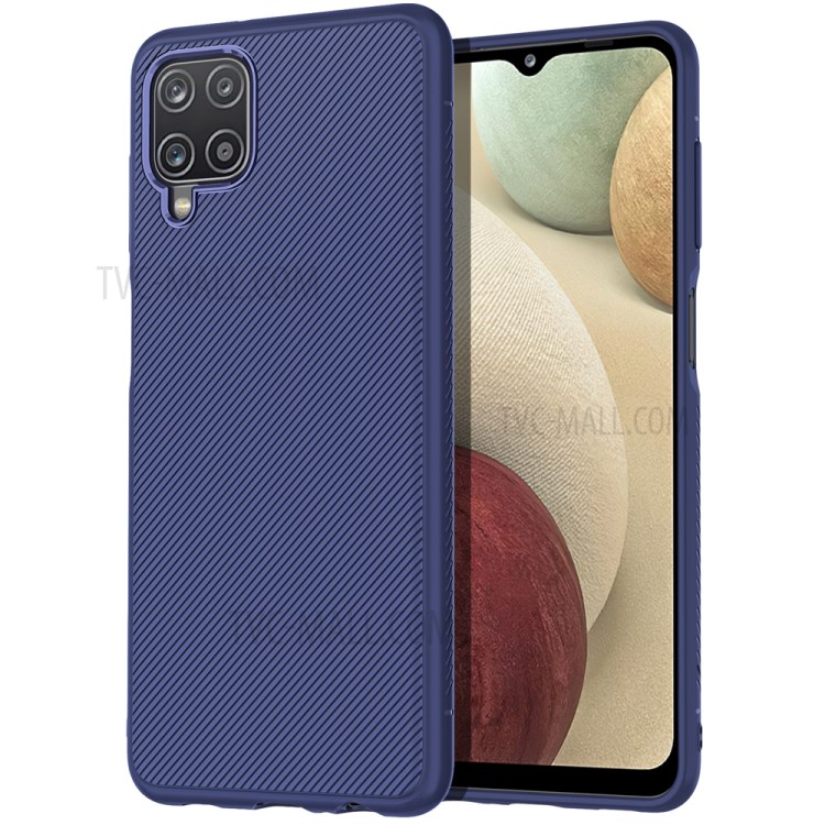 Jazz Series Full Protection Twill Texture Flexible TPU Back Cover Case for Samsung Galaxy A12 - Blue-1