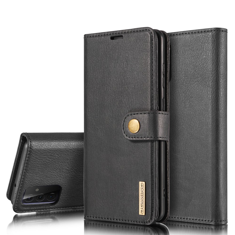 DG.MING Cover for Samsung Galaxy A72 5G Detachable 2-in-1 Split Leather Wallet Shell + PC Back Case - Black-1