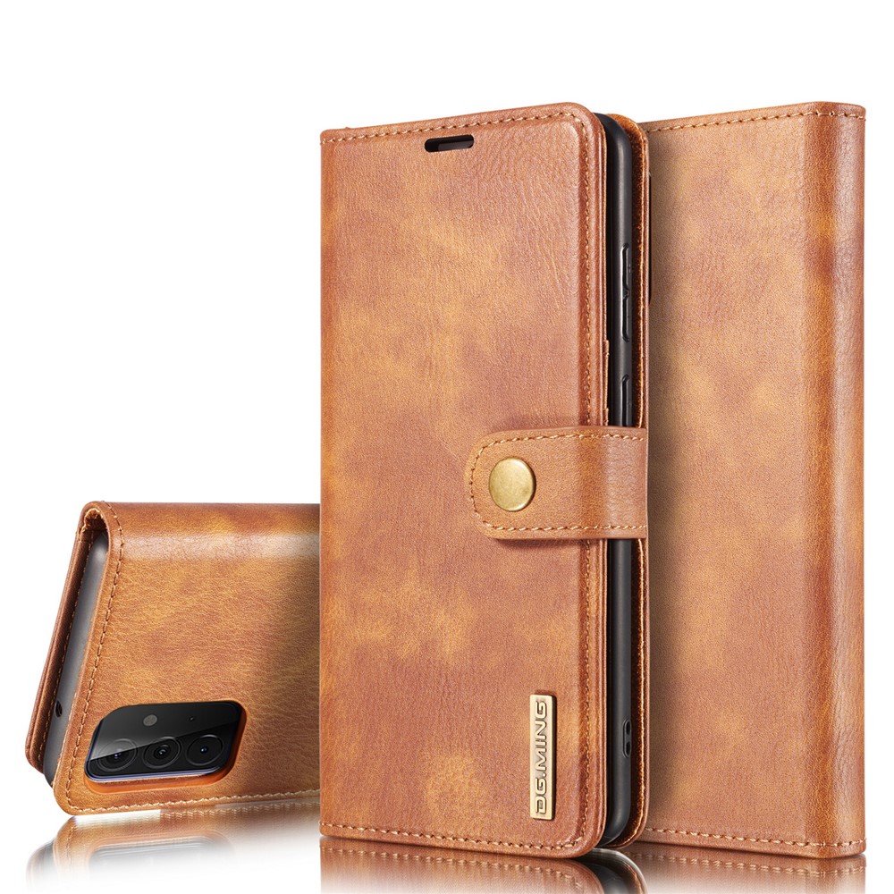 DG.MING Cover for Samsung Galaxy A72 5G Detachable 2-in-1 Split Leather Wallet Shell + PC Back Case - Brown-1