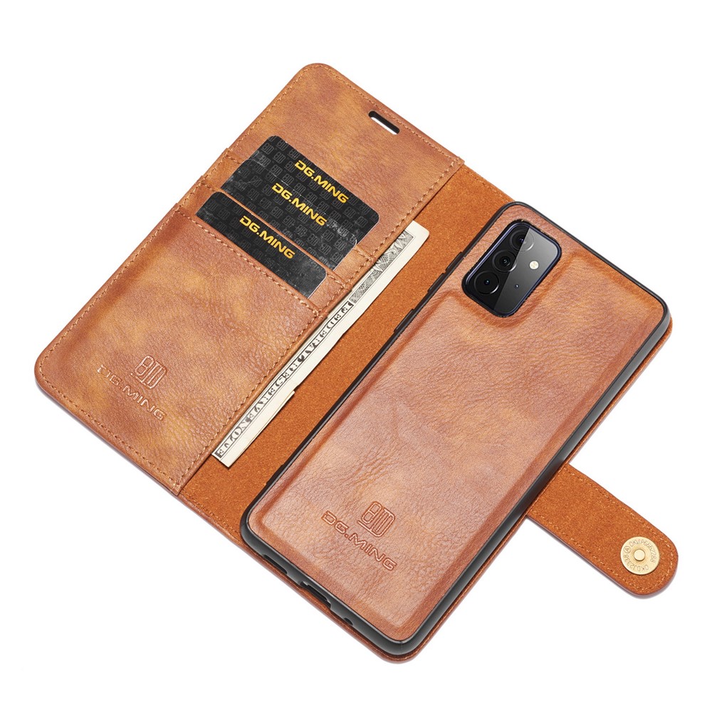 DG.MING Cover for Samsung Galaxy A72 5G Detachable 2-in-1 Split Leather Wallet Shell + PC Back Case - Brown-10