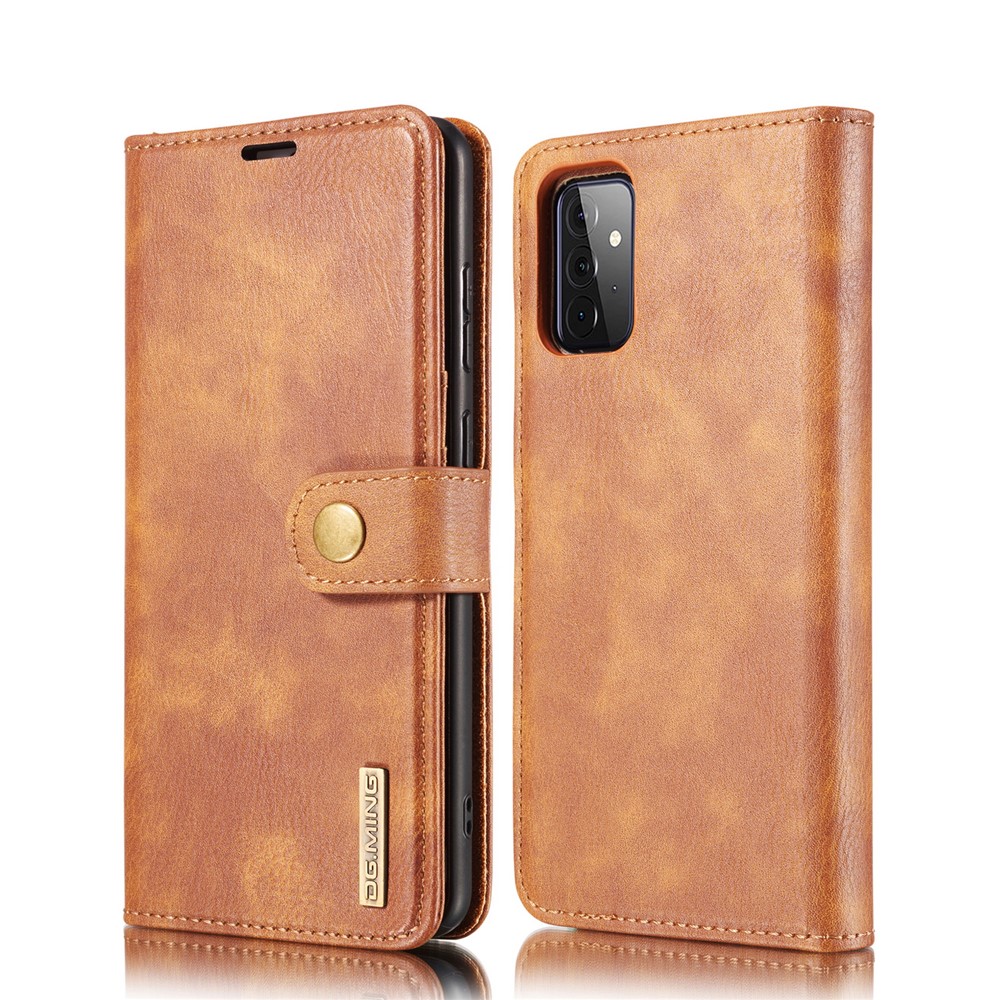 DG.MING Cover for Samsung Galaxy A72 5G Detachable 2-in-1 Split Leather Wallet Shell + PC Back Case - Brown-2