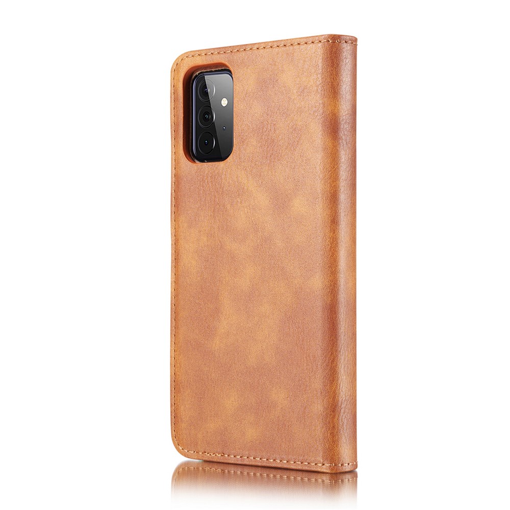 DG.MING Cover for Samsung Galaxy A72 5G Detachable 2-in-1 Split Leather Wallet Shell + PC Back Case - Brown-4