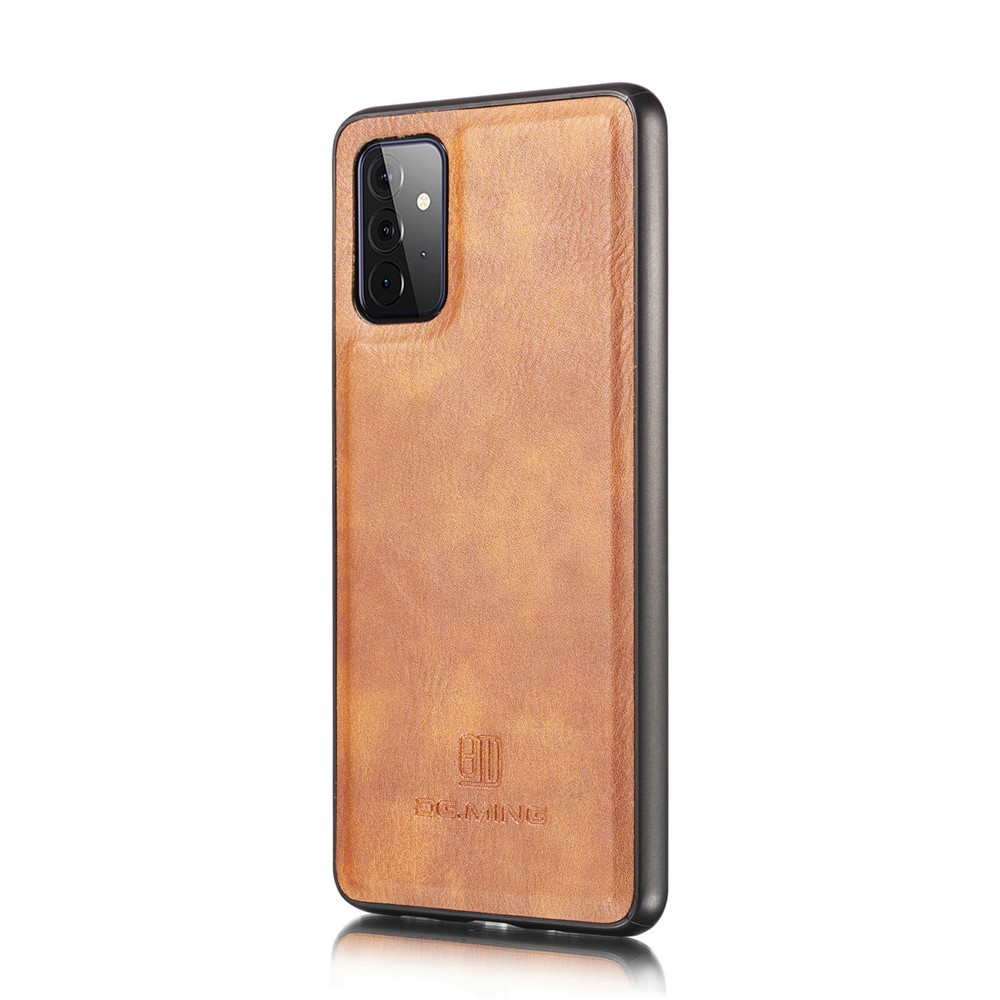 DG.MING Cover for Samsung Galaxy A72 5G Detachable 2-in-1 Split Leather Wallet Shell + PC Back Case - Brown-5