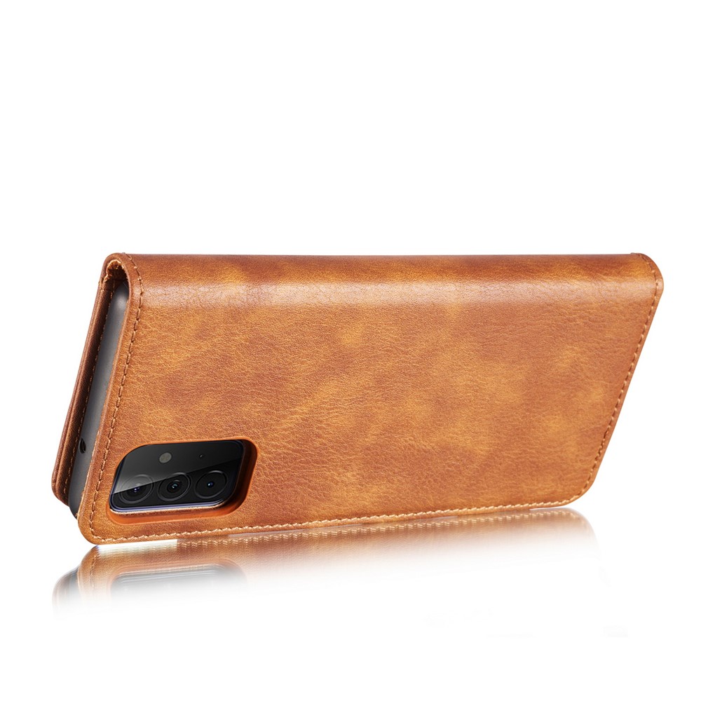 DG.MING Cover for Samsung Galaxy A72 5G Detachable 2-in-1 Split Leather Wallet Shell + PC Back Case - Brown-6