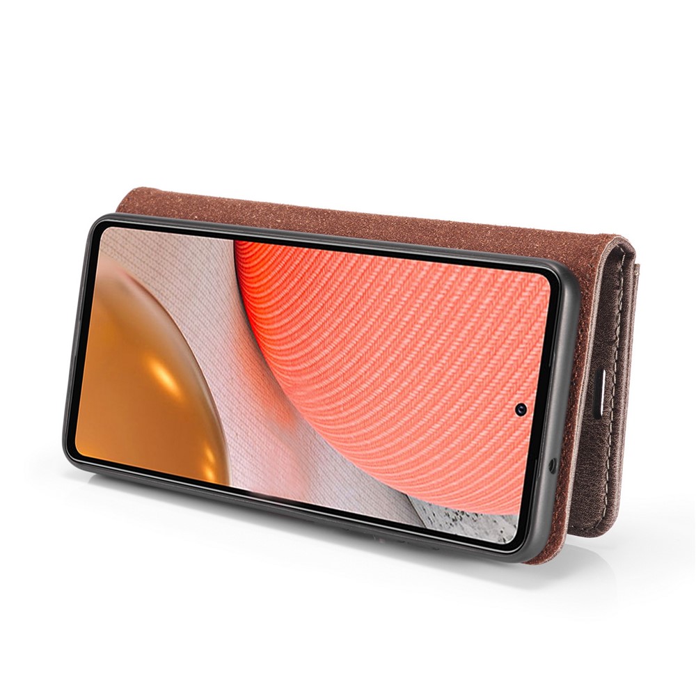 DG.MING Cover for Samsung Galaxy A72 5G Detachable 2-in-1 Split Leather Wallet Shell + PC Back Case - Brown-8